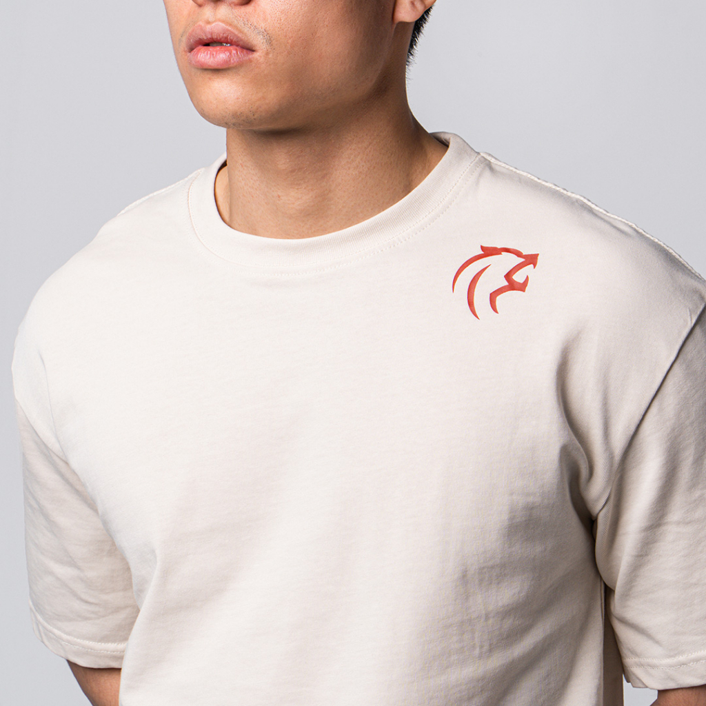 Áo thun tập gym thể thao nam Gymlab tay ngắn cổ tròn form oversize vải cotton cao cấp 250GSM – Màu Kem