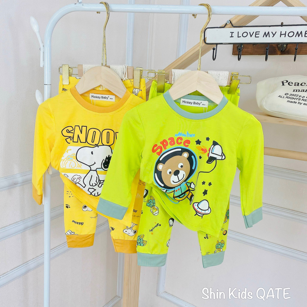 Full Size Bộ Dài Tay Chất Thun Lạnh Phối Viền In Hình Dễ Thương Dành Cho Bé Trai Và Bé Gái