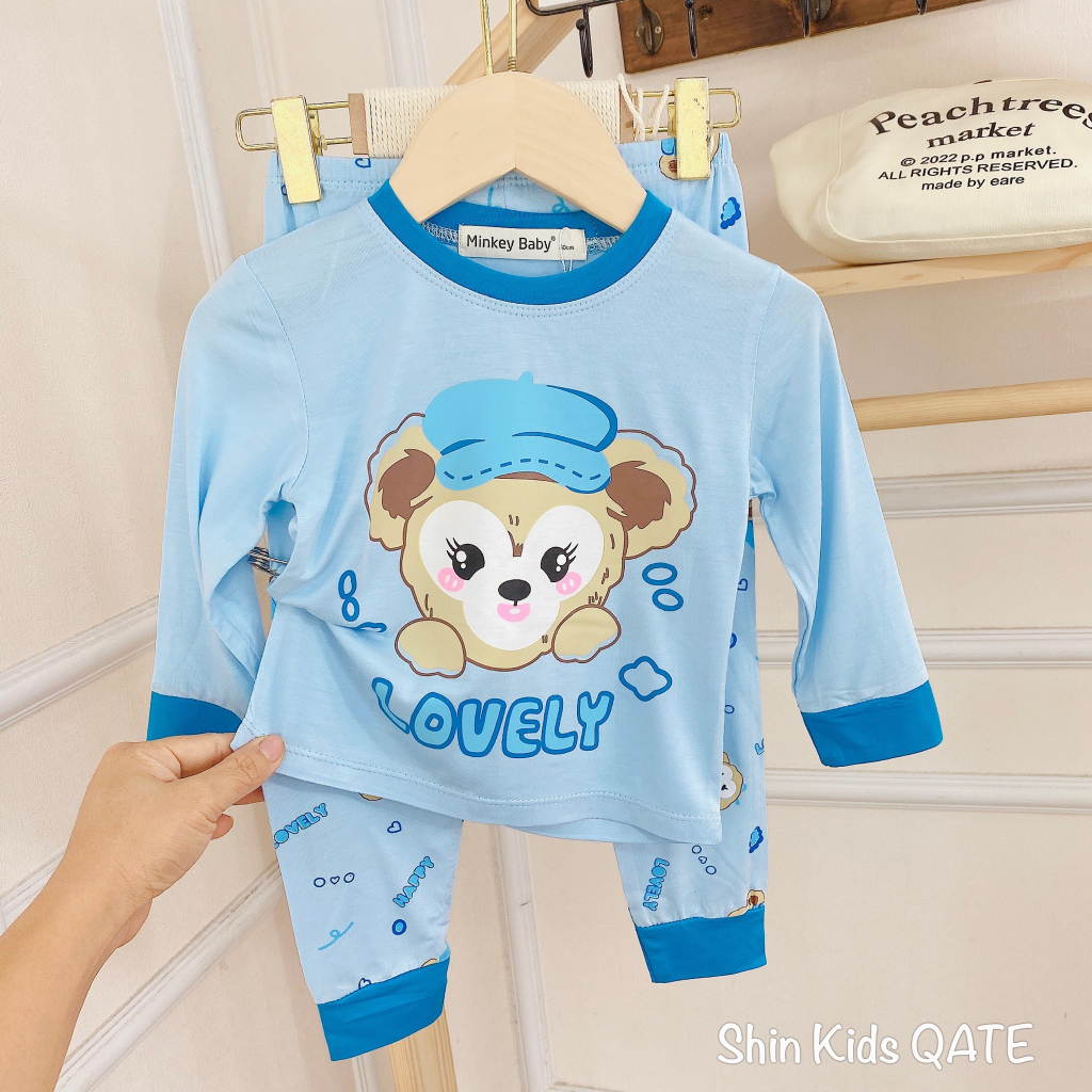 Full Size Bộ Dài Tay Chất Thun Lạnh Phối Viền In Hình Dễ Thương Dành Cho Bé Trai Và Bé Gái