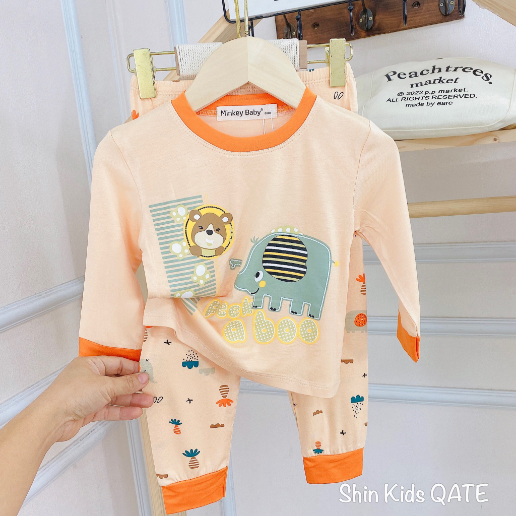 Full Size Bộ Dài Tay Chất Thun Lạnh Phối Viền In Hình Dễ Thương Dành Cho Bé Trai Và Bé Gái