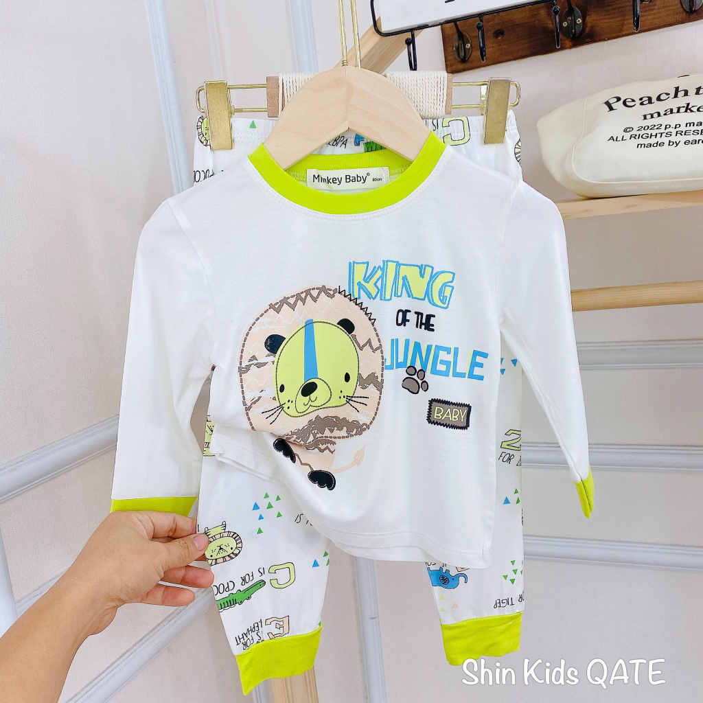 Full Size Bộ Dài Tay Chất Thun Lạnh Phối Viền In Hình Dễ Thương Dành Cho Bé Trai Và Bé Gái