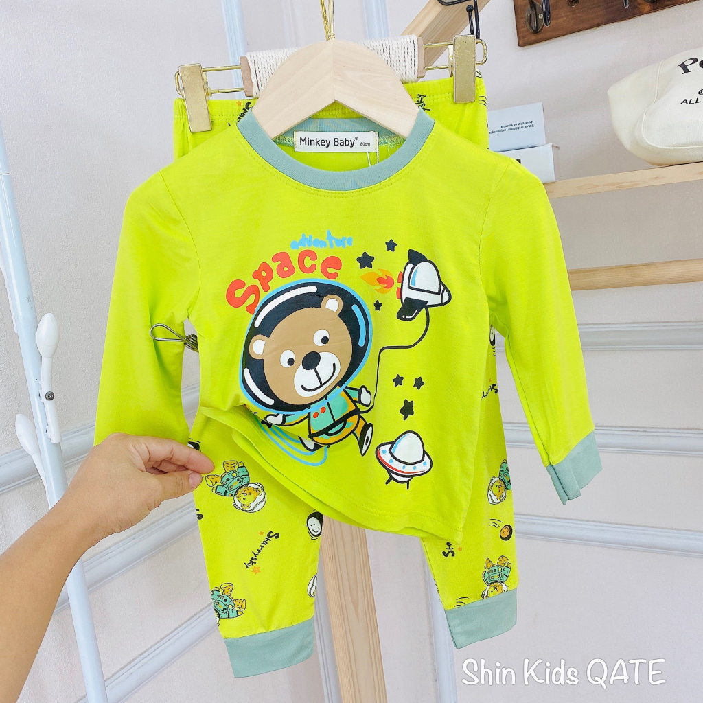 Full Size Bộ Dài Tay Chất Thun Lạnh Phối Viền In Hình Dễ Thương Dành Cho Bé Trai Và Bé Gái