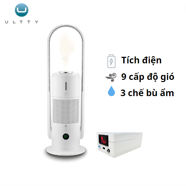 Quạt tích điện lọc không khí bù ẩm khử khuẩn ULTTY CR022 pin khủng 9000mAh tích hợp sạc dự phòng
