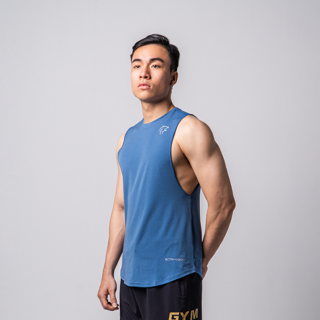 Áo Tanktop thể thao tập gym nam Gymlab form xẻ nách vải poly thoáng mát - SILVER LOGO