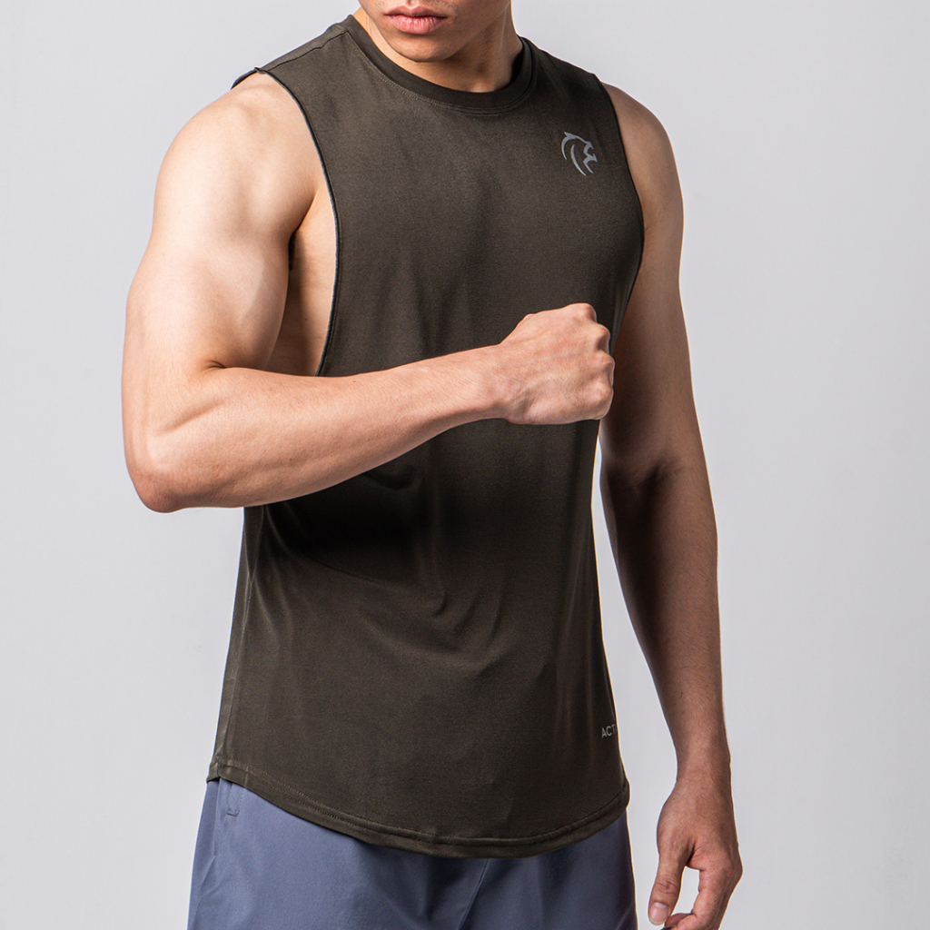 Áo Tanktop thể thao tập gym nam Gymlab form xẻ nách vải poly thoáng mát - SILVER LOGO