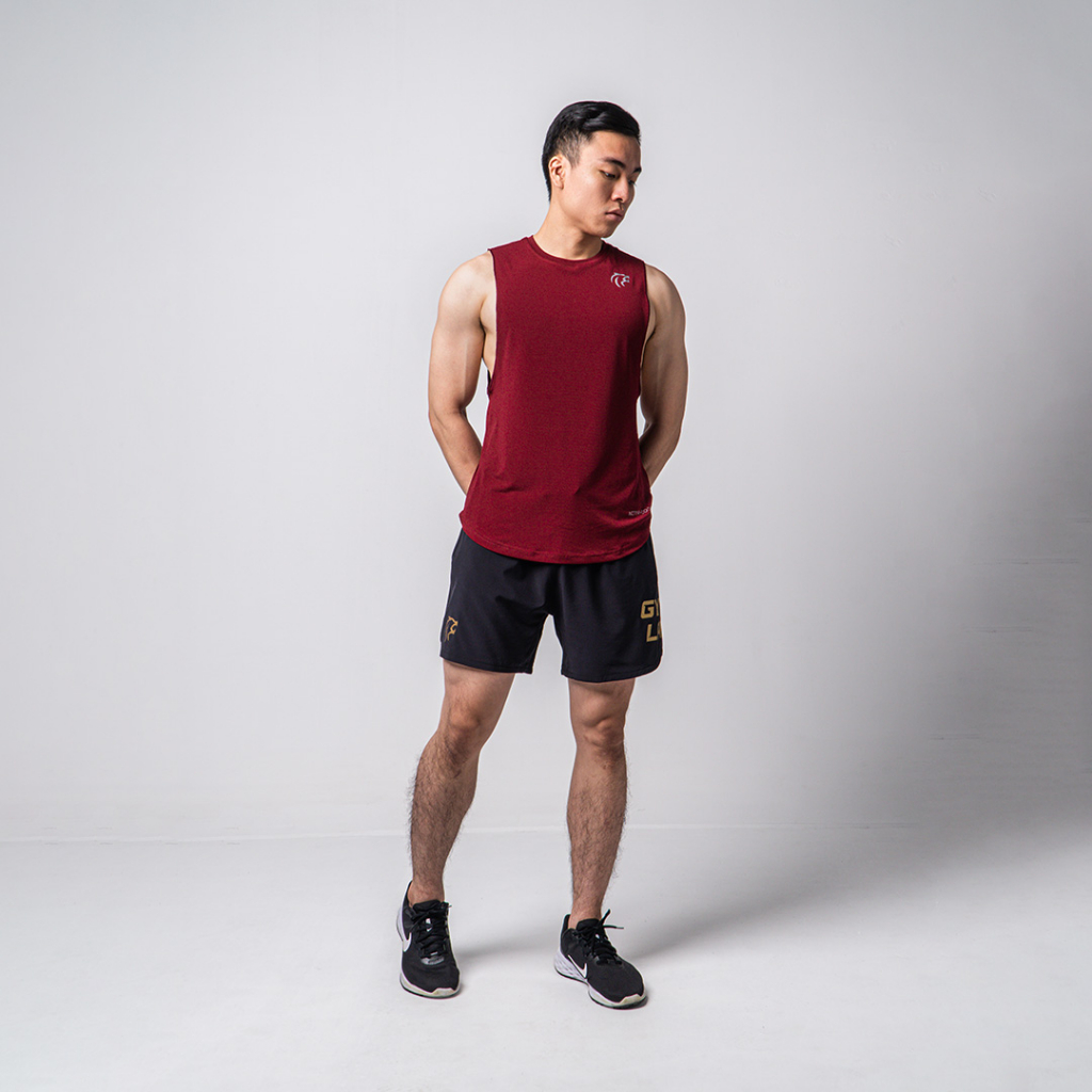 Áo Tanktop thể thao tập gym nam Gymlab form xẻ nách vải poly thoáng mát - SILVER LOGO