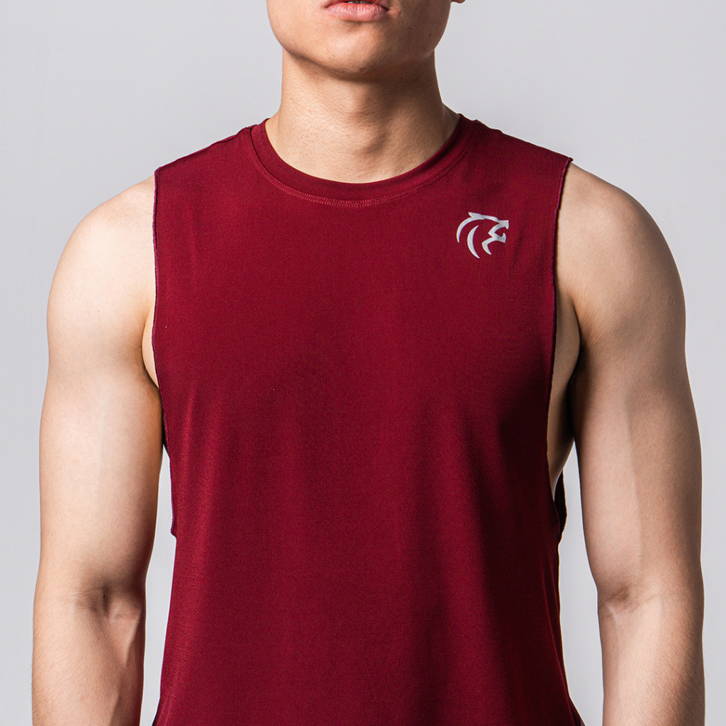 Áo Tanktop thể thao tập gym nam Gymlab form xẻ nách vải poly thoáng mát - SILVER LOGO