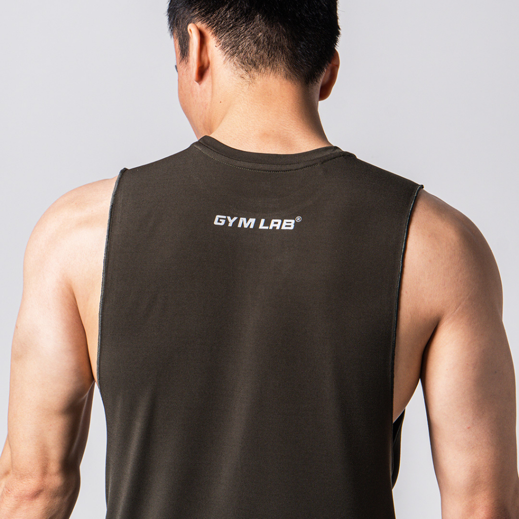 Áo Tanktop thể thao tập gym nam Gymlab form xẻ nách vải poly thoáng mát - SILVER LOGO