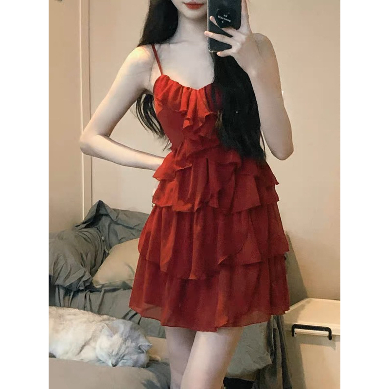 🌈🌈VÁY TƠ BÈO TẦNG CỔ V DÁNG TIỂU THƯ