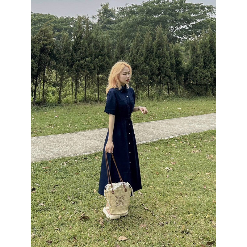 Váy sơ mi jean rút dây eo