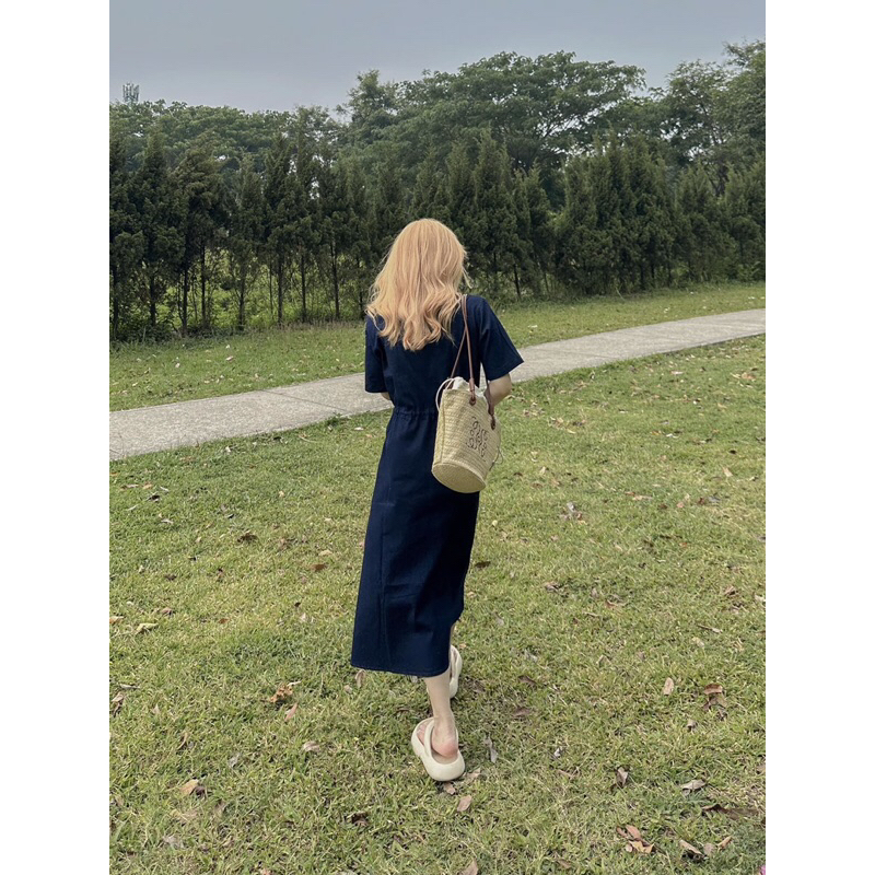 Váy sơ mi jean rút dây eo