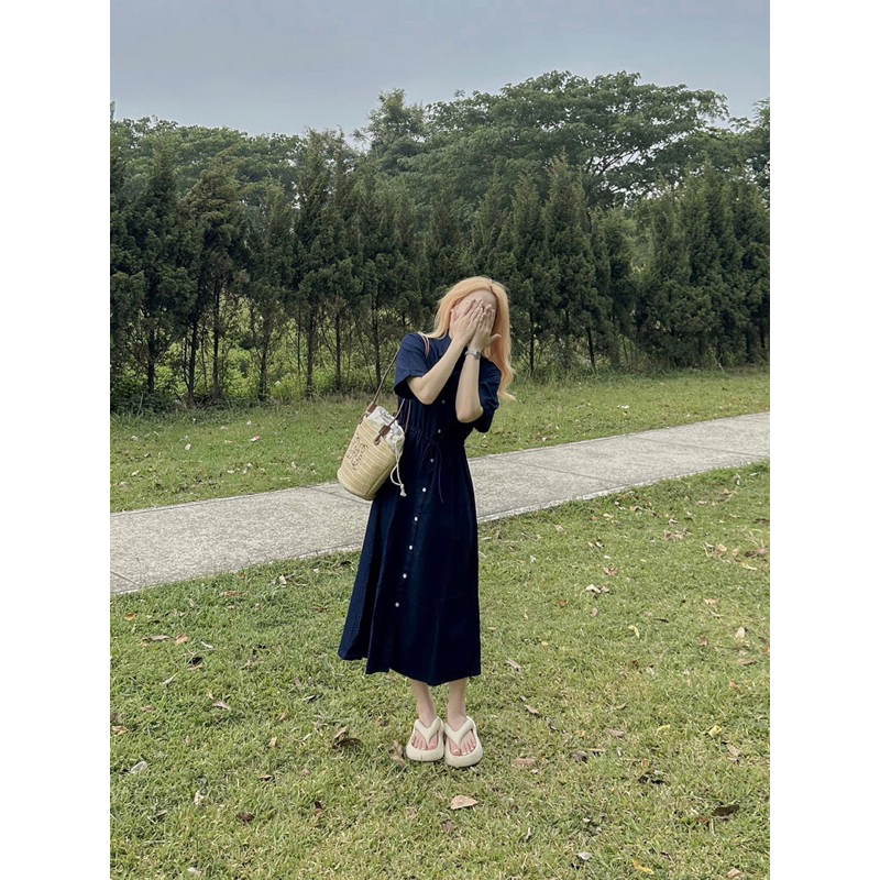 Váy sơ mi jean rút dây eo