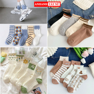 Set 5 Đôi Tất Vớ Nữ ANHANH cotton thoáng khí, độ mỏng vừa phải