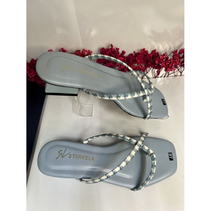 DÉP CAO GÓT 3CM QUAI CHÉO VẢI CARO MS B1