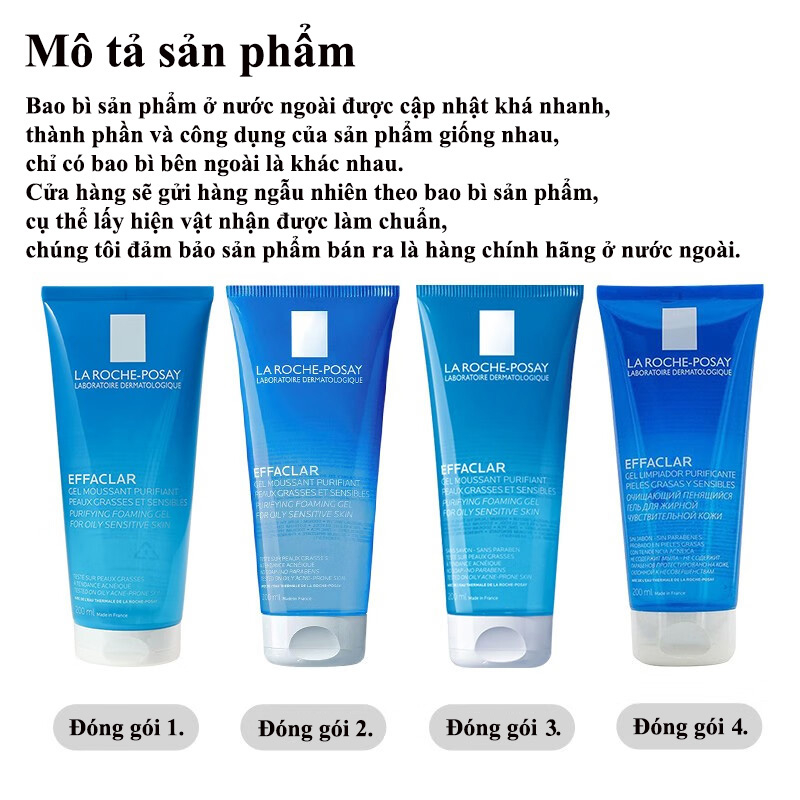 🦋giảm giá🦋Sữa rửa mặt La Roche Posay Effaclar 200ml Gel Làm sạch nhẹ nhàng Giảm tiết dầu
