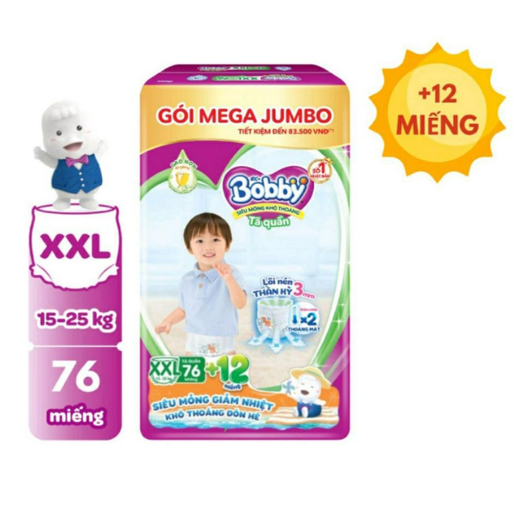 Tã quần Bobby mới Mega Jumbo XXL76+12 miếng