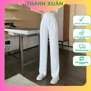 (Ms4) Quần xuông  ống rộng nữ lưng cao 2 khuy