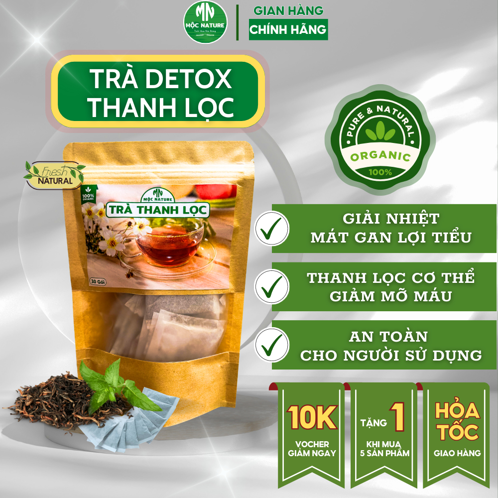 Trà detox MỘC NATURE thải độc, thanh lọc cơ thể, mát gan, đẹp da, giảm cân, giảm mụn gói 30 túi lọc trà