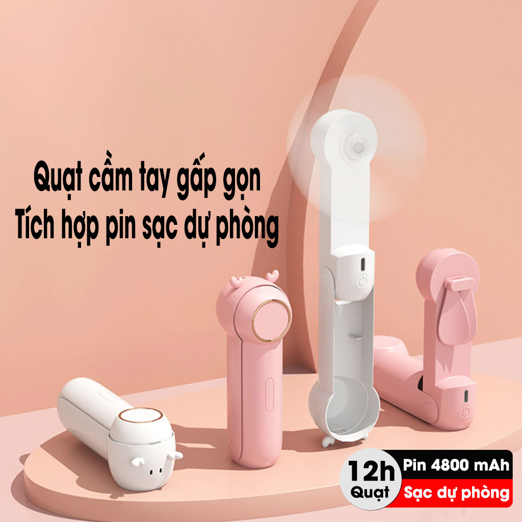 Quạt Cầm Tay Mini Gấp Gọn, Tích Hợp Pin Sạc Điện Thoại - QC01