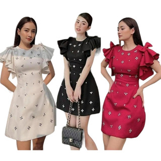 Đầm bigsize đính hạt cổ tròn tay cánh tiên rm13