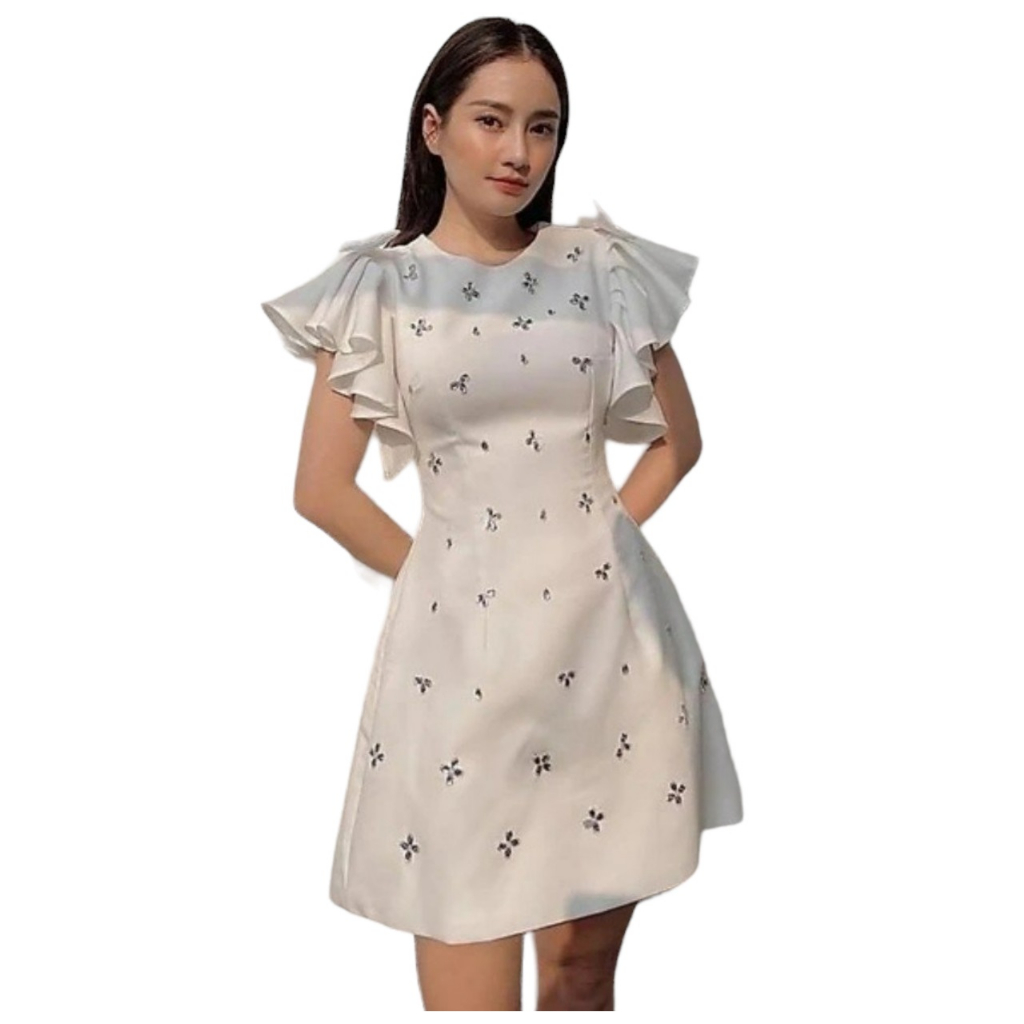 Đầm Bigisze Đính hạt Cổ tròn Tay cánh tiên RM13