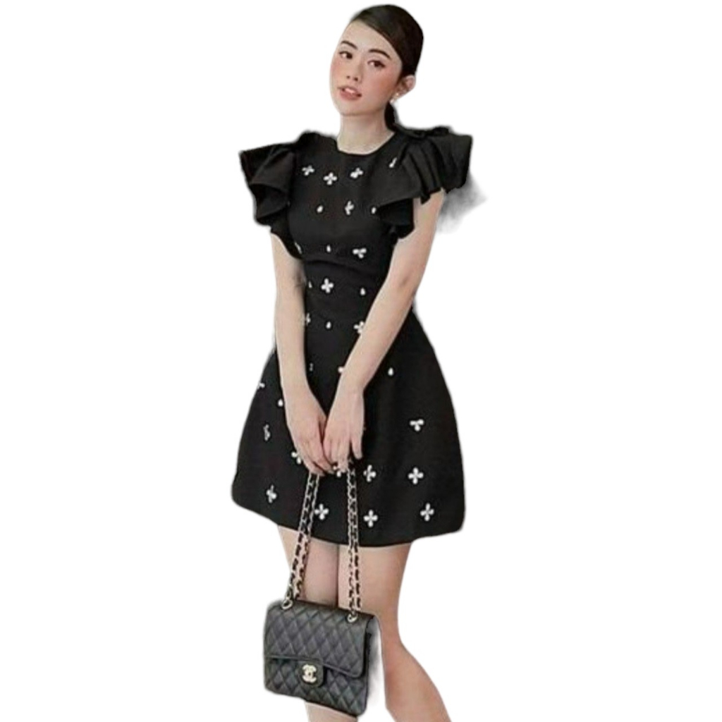 Đầm Bigisze Đính hạt Cổ tròn Tay cánh tiên RM13