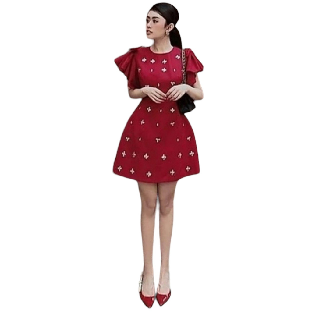 Đầm Bigisze Đính hạt Cổ tròn Tay cánh tiên RM13