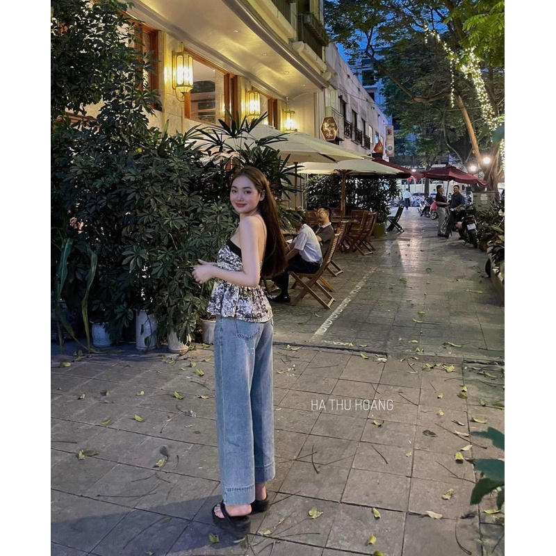 Áo quây họa tiết be xanh xám lưng chun hót (kèm ảnh thật)