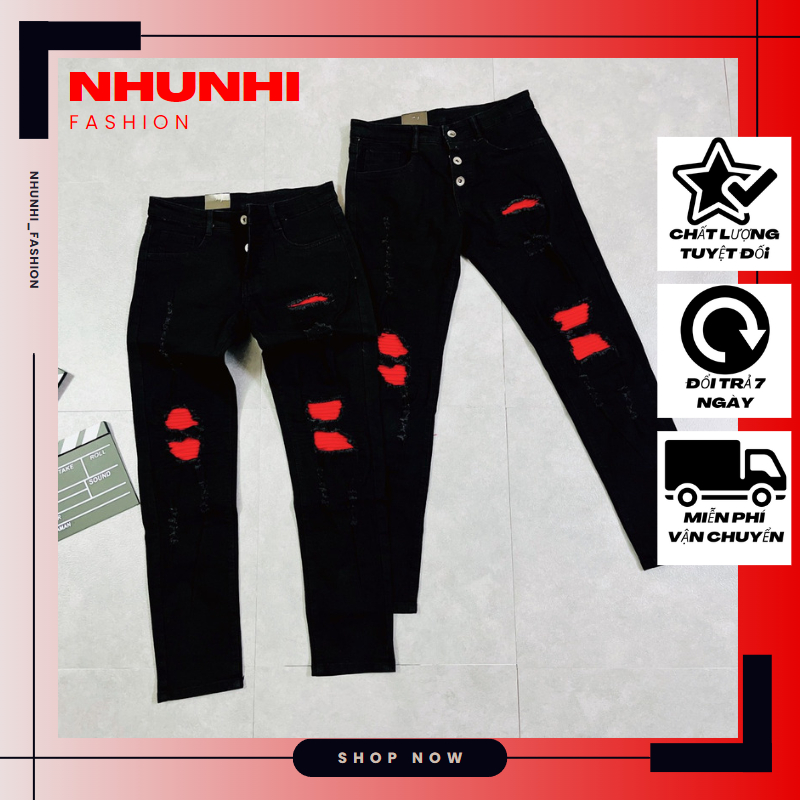 Quần jean dài nam chất denim cao cấp dày co dãn rách chuẩn form bạ màu bên trong nhiều cúc cực chất NHUNHI FASHION
