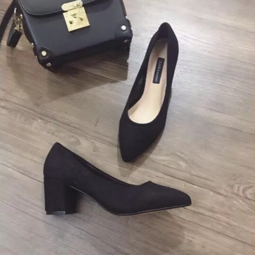 giày cao gót bít nhung mềm gót 5cm có đủ size bigsize 40 41 42 43 44