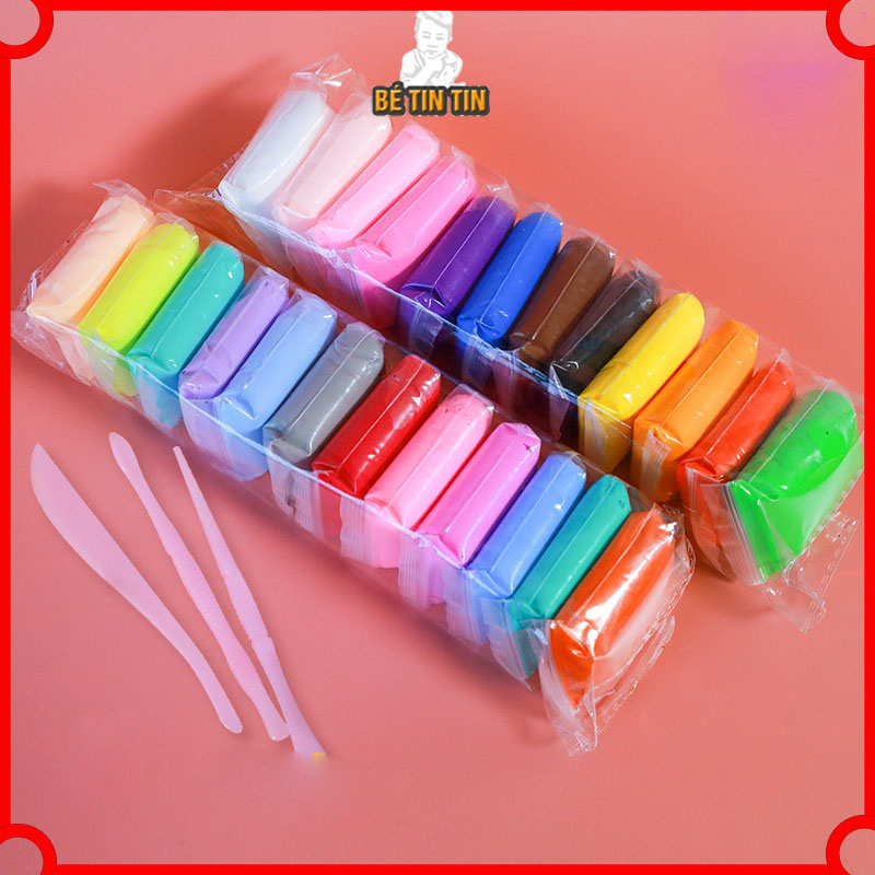 Sét đất sét tự khô Nhật 12/36 màu TINTIN  an toàn nặn hình cao cấp siêu nhẹ dành cho bé làm butter slime trang trí