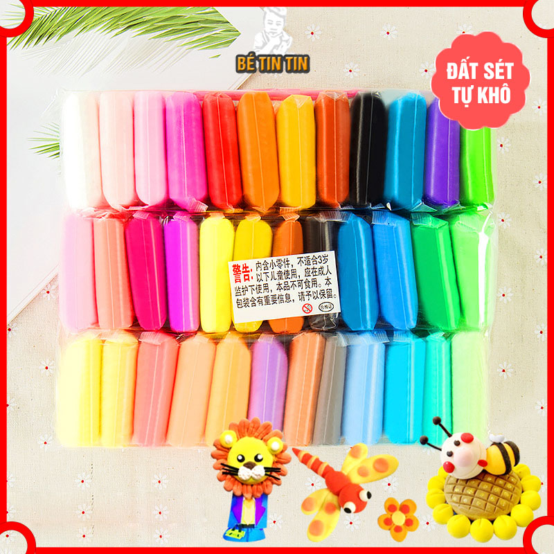 Sét đất sét tự khô Nhật 12/36 màu TINTIN  an toàn nặn hình cao cấp siêu nhẹ dành cho bé làm butter slime trang trí