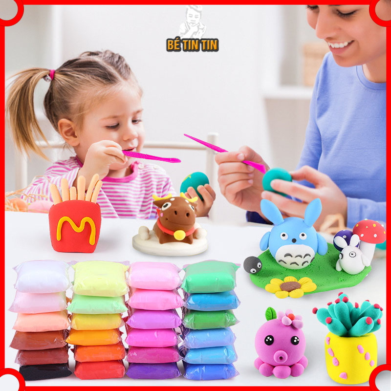 Sét đất sét tự khô Nhật 12/36 màu TINTIN  an toàn nặn hình cao cấp siêu nhẹ dành cho bé làm butter slime trang trí