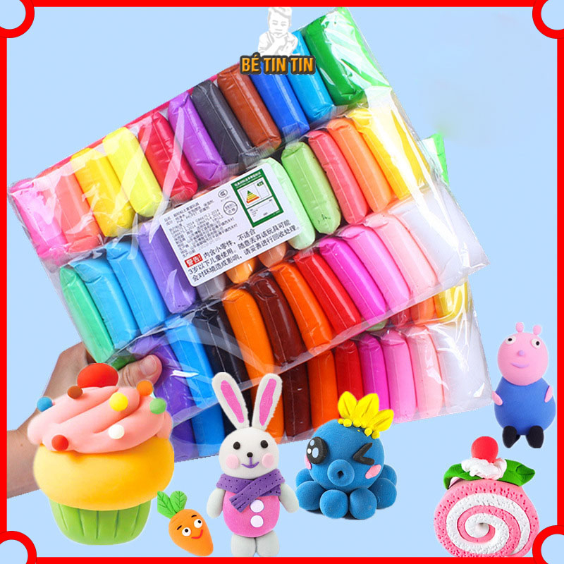 Sét đất sét tự khô Nhật 12/36 màu TINTIN  an toàn nặn hình cao cấp siêu nhẹ dành cho bé làm butter slime trang trí
