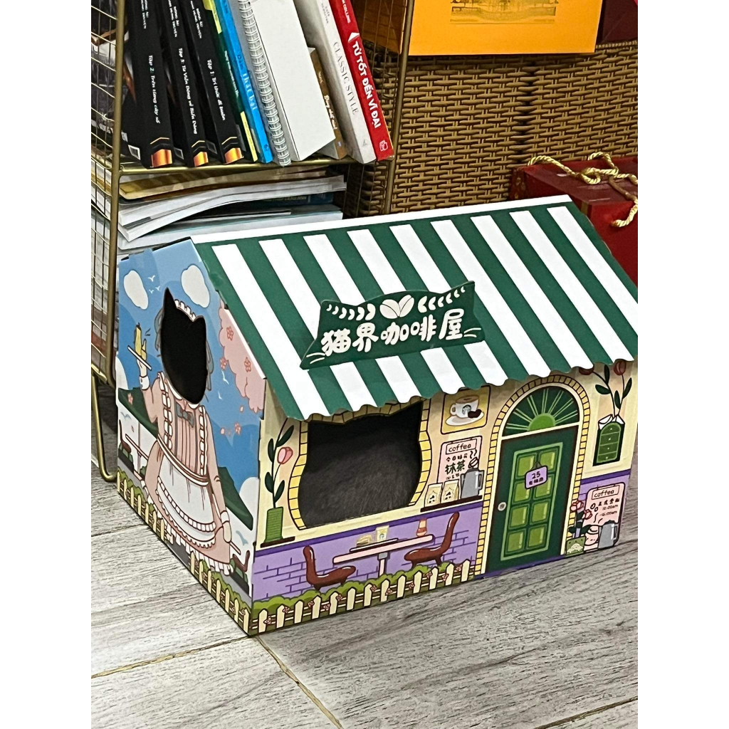 Nhà cào móng cho mèo bằng giấy bìa carton xả stress cho mèo