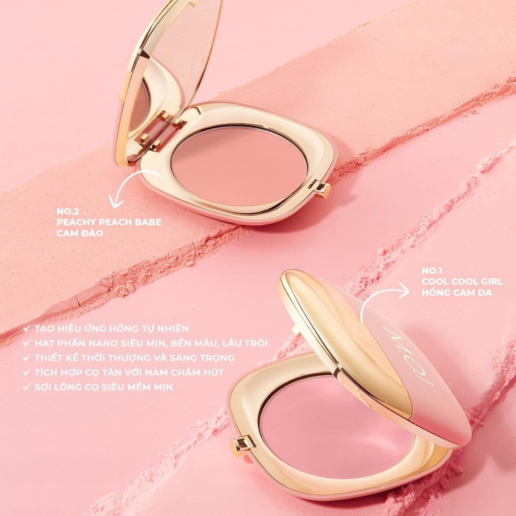 Phấn má hồng chính hãng M.O.I - với 2 tone màu ngọt ngào và tươi tắn, lên màu chuẩn – mịn mướt – tự nhiên - bền màu.