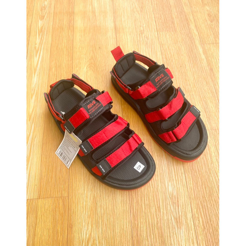 Giày xăng đan, dép quai hậu nam 3 quai ngang Rova cao cấp màu đen đỏ RV333+1 size 39 40 41 42 43