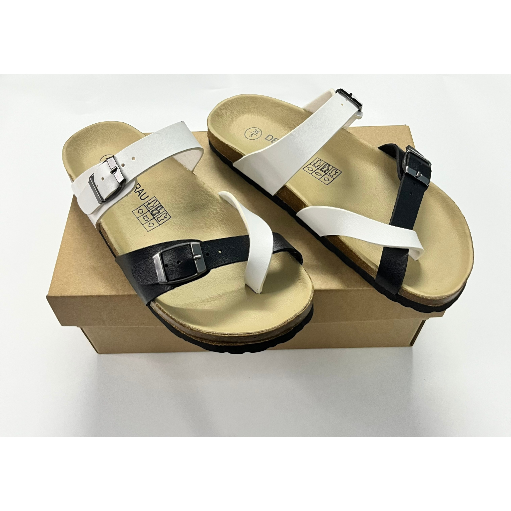 Dép đế trấu Birken nam nữ unisex quai xỏ ngón style trắng đen