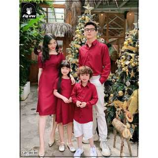 Set sơ mi váy gia đình fig tree màu đỏ đô rực rỡ