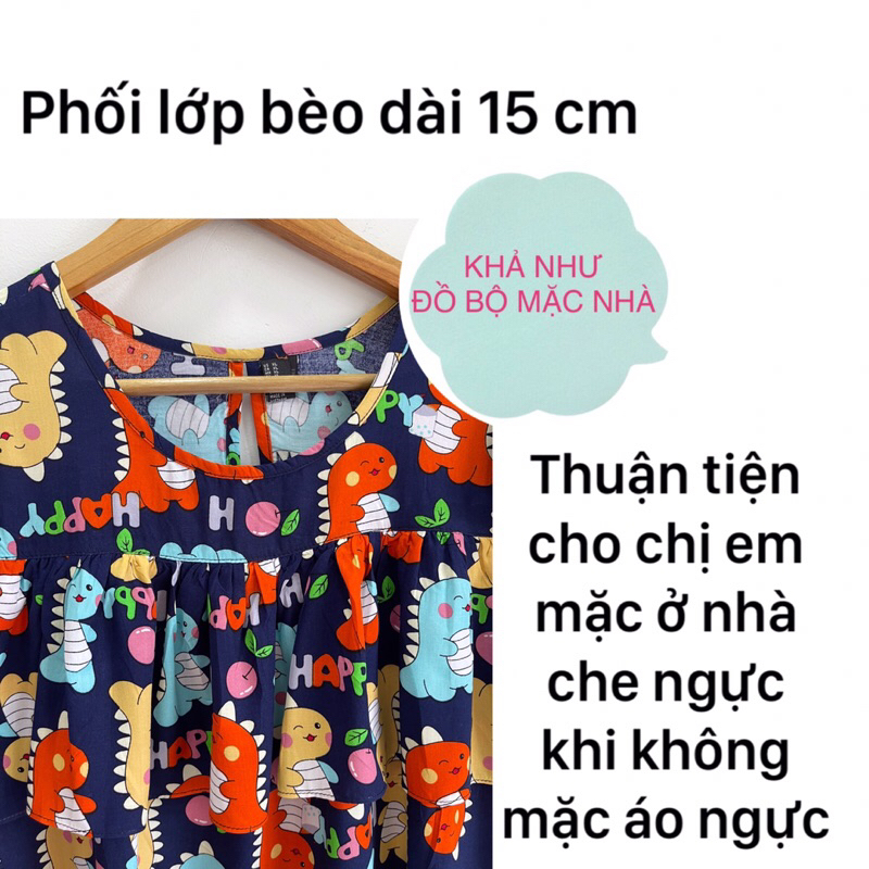 Bộ tole nữ, bộ lanh nữ mặc nhà 50-70 ký quần đùi áo tay cánh tiên phối bèo 15cm che ngực