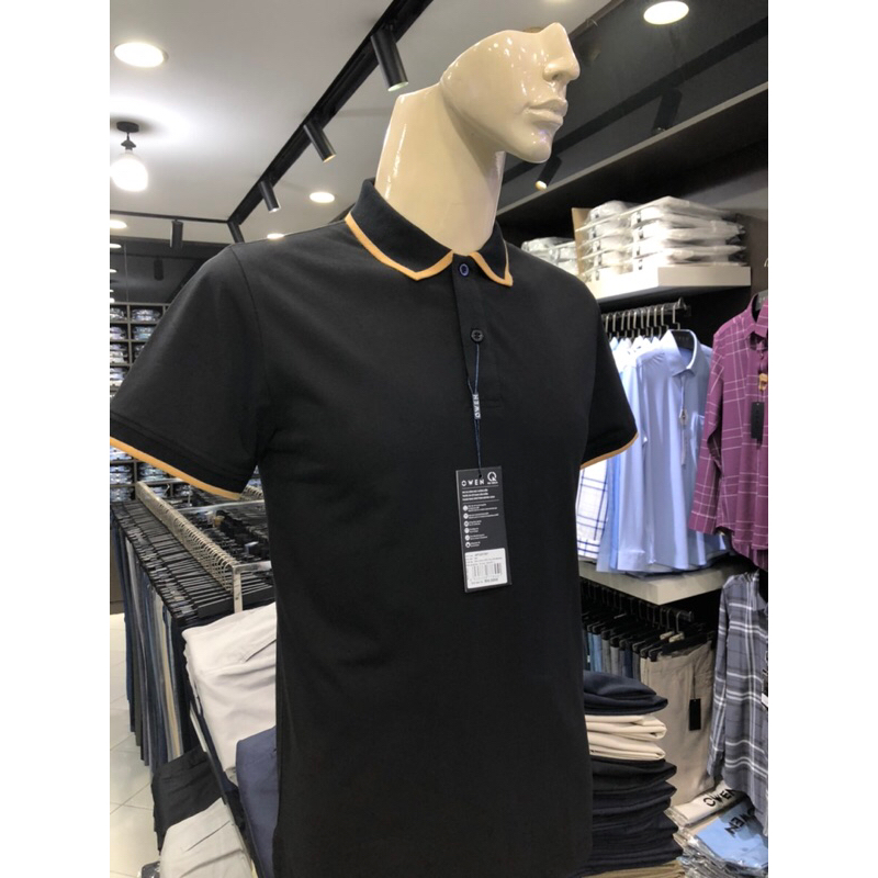 Áo polo owen màu đen body fit vải cotton APV231381