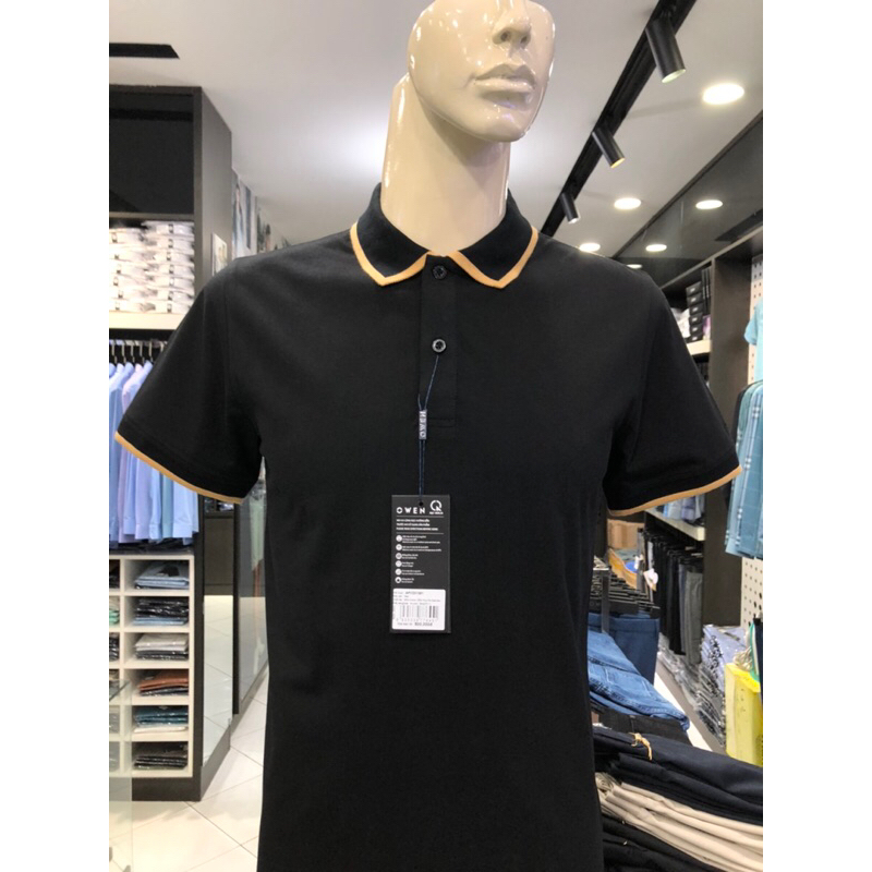 Áo polo owen màu đen body fit vải cotton APV231381