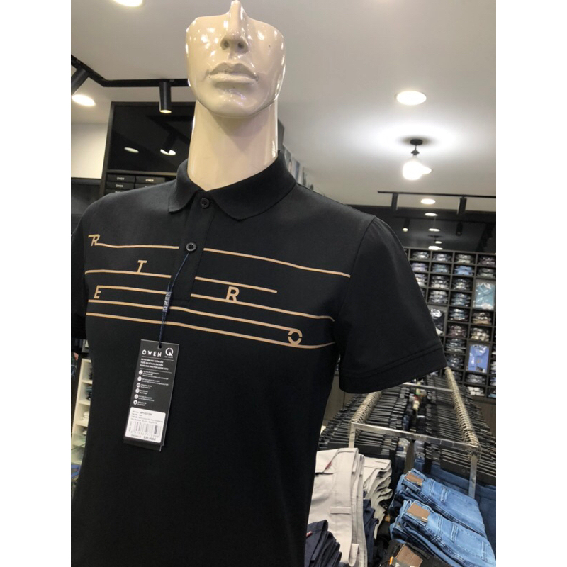 Áo polo owen màu đen body fit vải cotton APV231384