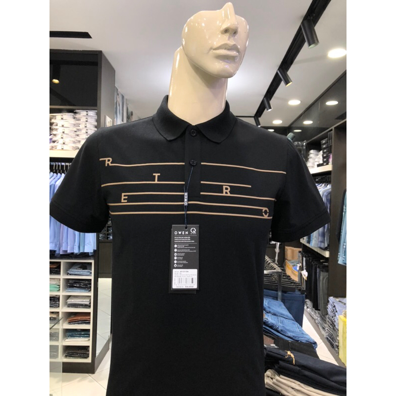 Áo polo owen màu đen body fit vải cotton APV231384