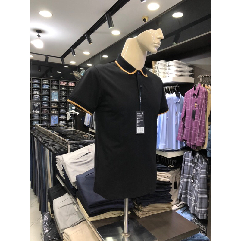 Áo polo owen màu đen body fit vải cotton APV231381