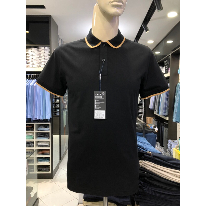 Áo polo owen màu đen body fit vải cotton APV231381