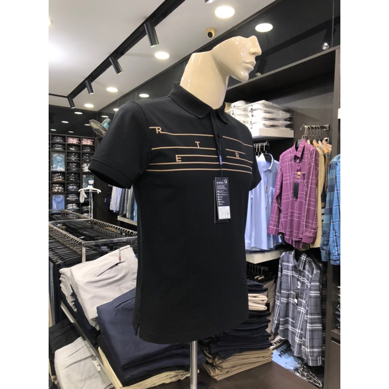 Áo polo owen màu đen body fit vải cotton APV231384