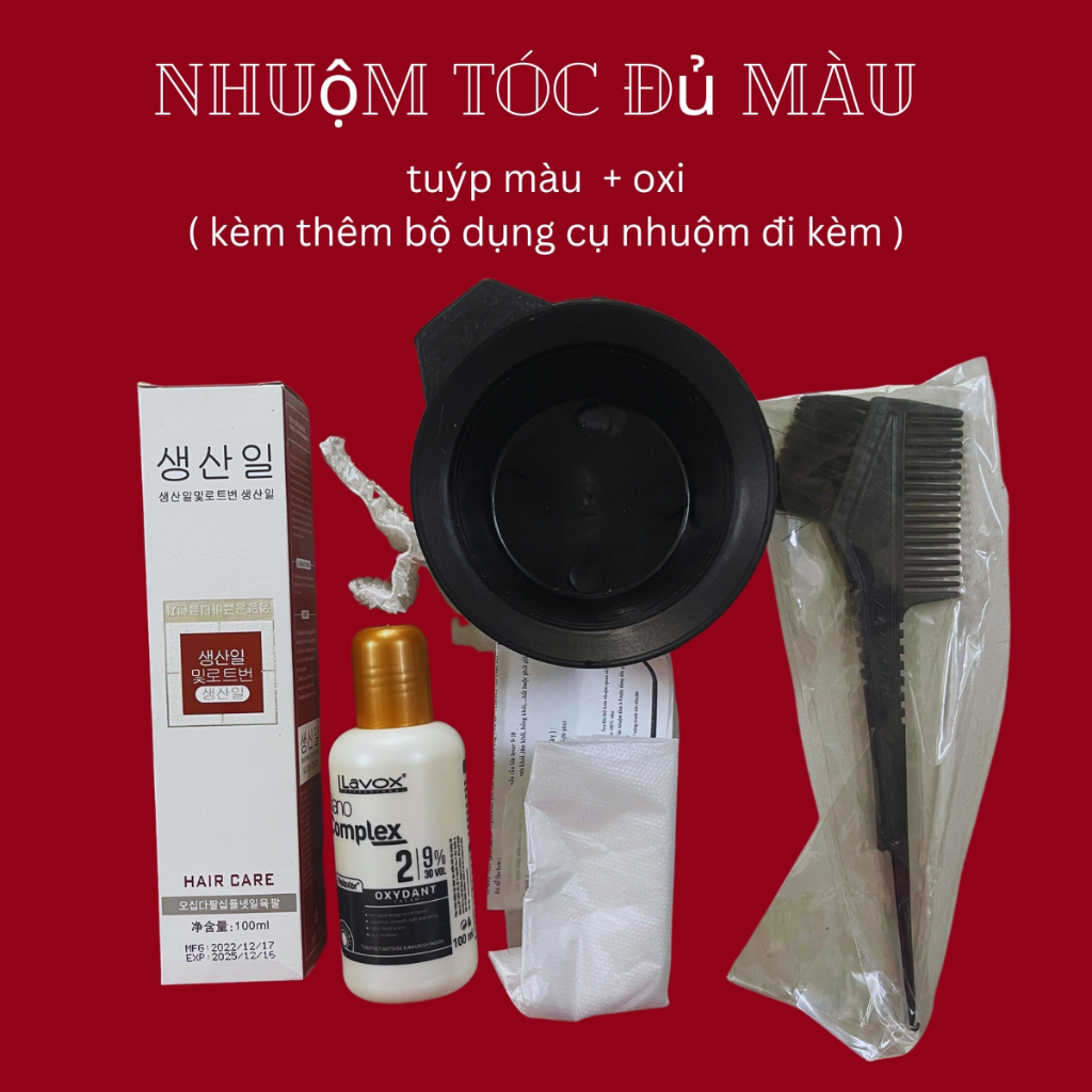 Set nhuộm tại nhà màu tự chọn tặng kèm bộ dụng cụ bát lươc như hình