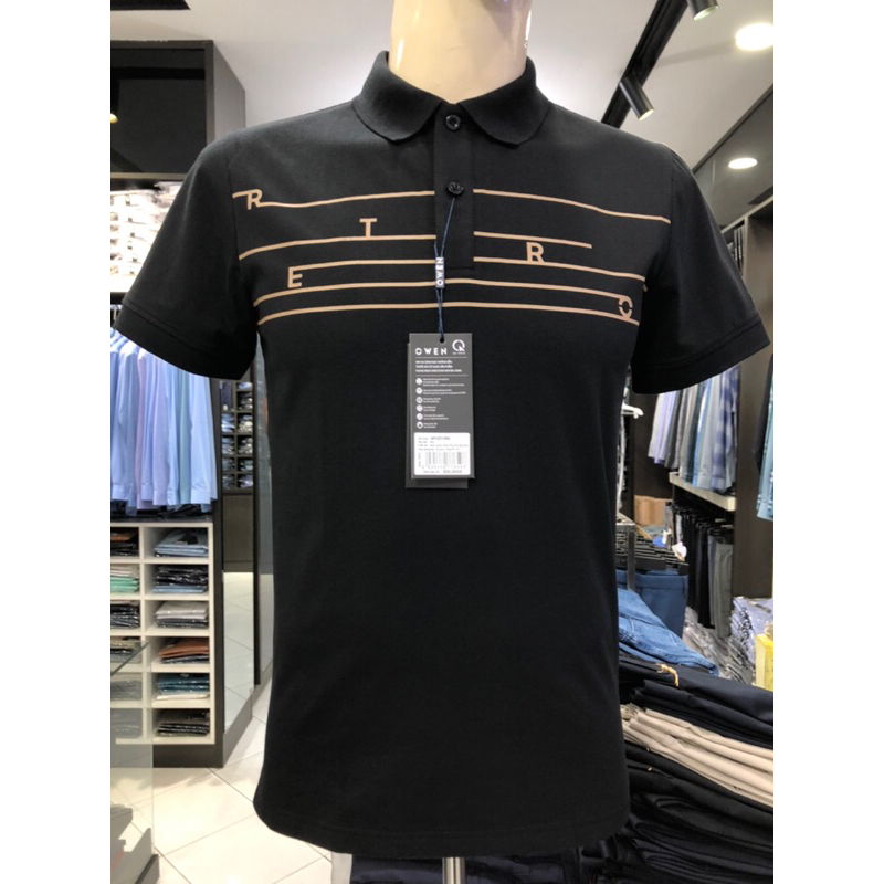 Áo polo owen màu đen body fit vải cotton APV231384