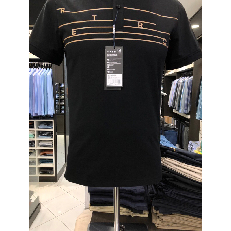 Áo polo owen màu đen body fit vải cotton APV231384